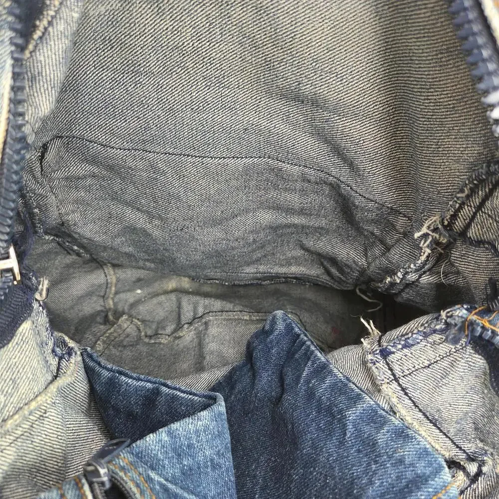 Vintage Class Act 90s Blue Stone Washed Thick Denim Zip Niche Design Backpacks - Picture 8 of 13